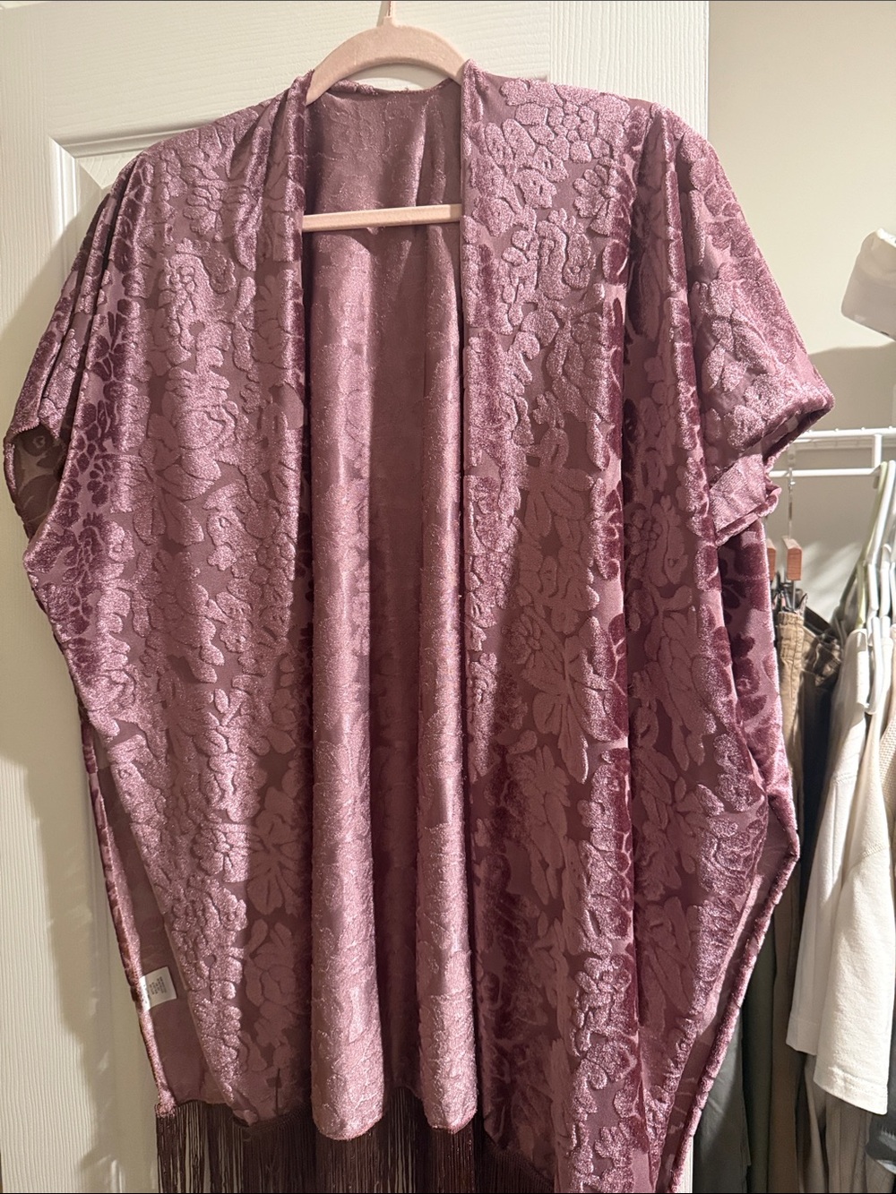 Women’s Dusty Rose Floral Jacquard Kimono Jacket